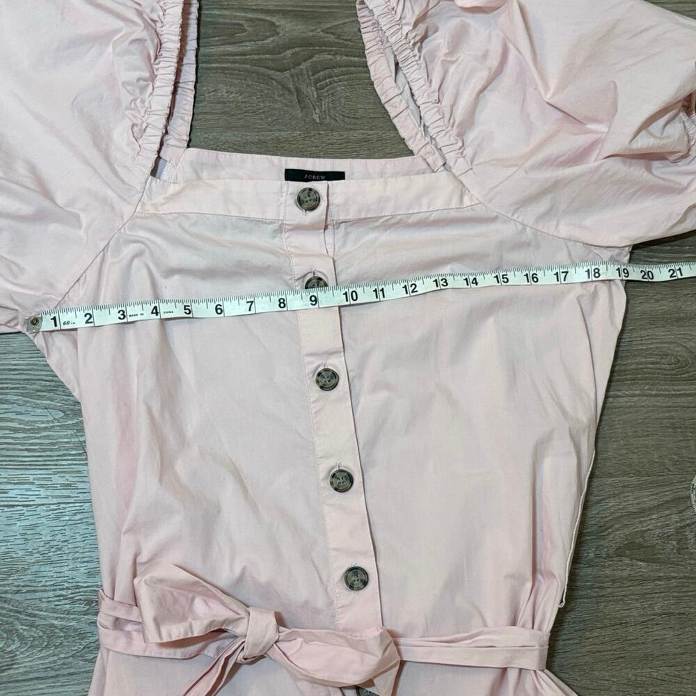J.Crew Pink Cotton Midi Dress L Puff Sleeve Square Neck Button Front Cottagecore - Picture 10 of 16